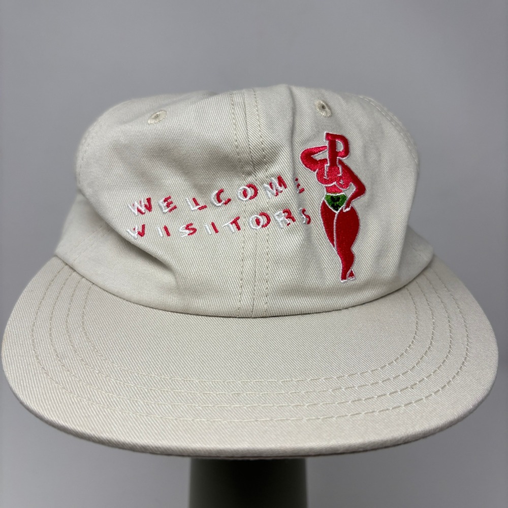 Pas De Mer Welcome Visitors Now Go Home Cream Cotton Graphic Strapback Dad Hat